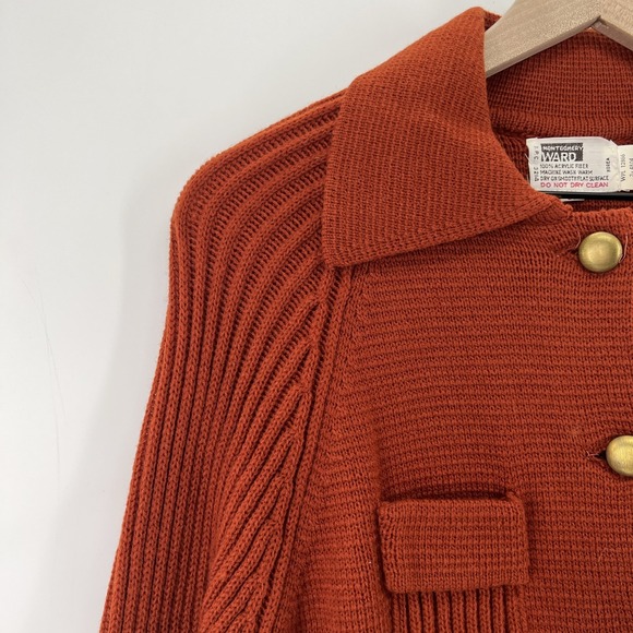 Vintage 70s Long Cardigan Sweater Jacket Sz M Burt Orange Mod MCM Luxury Quiet - Picture 4 of 11